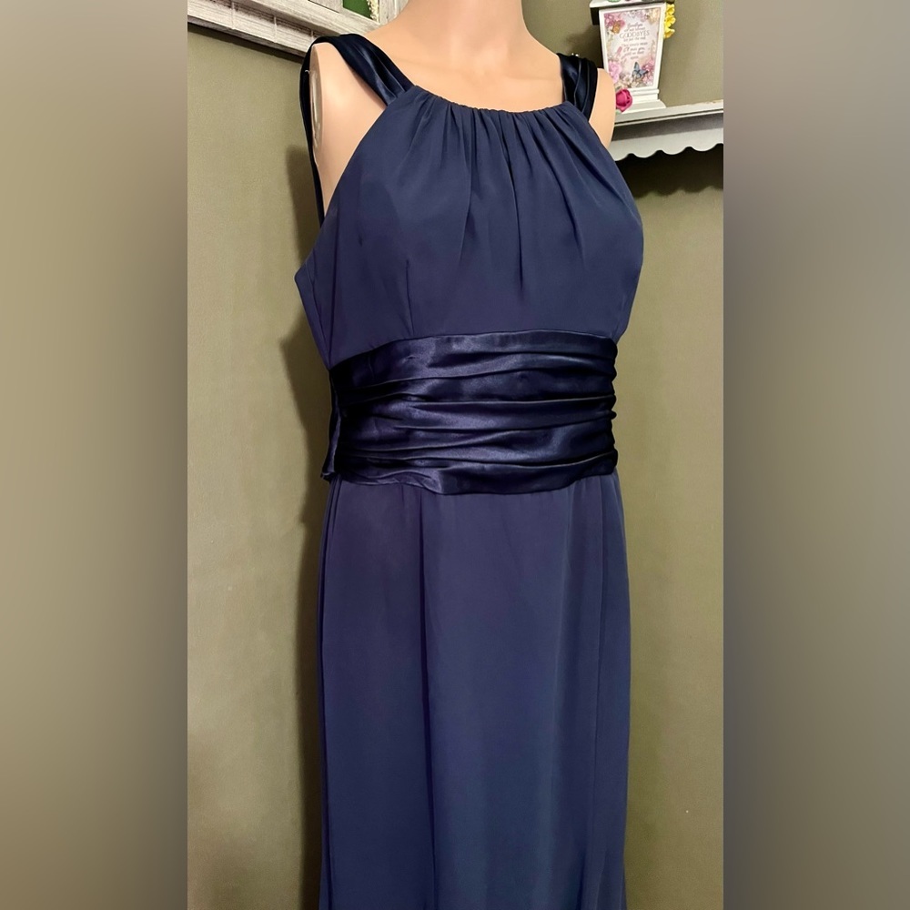 Davids Bridal F12732 blue velvet Chiffon Charmeuse Dress